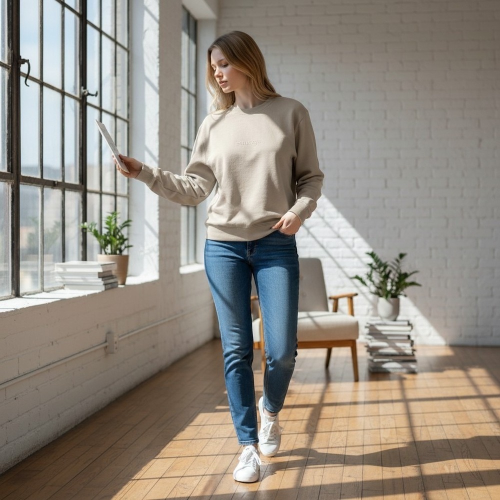San Francisco Work Shirt Women Beige Courage Crewneck Pullover Sweater M capsule